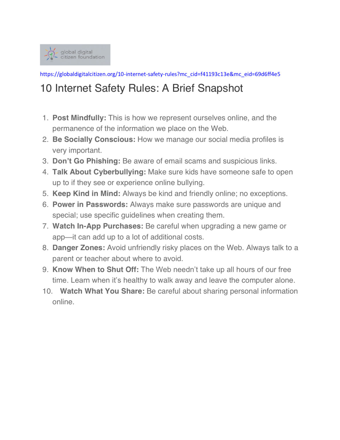 10 Safety Rules A Brief Snapshot Chapman University