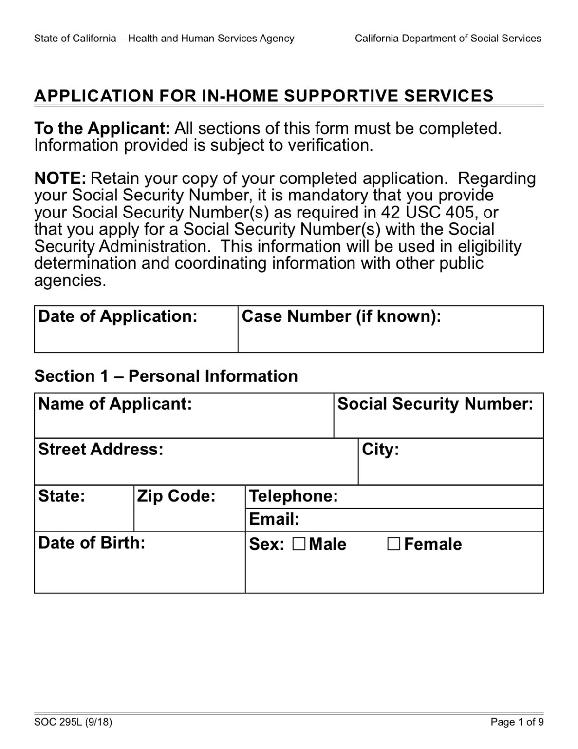 Ihss Application For In Home Supportive Services Soc295l Chapman University Transition Ca 1232