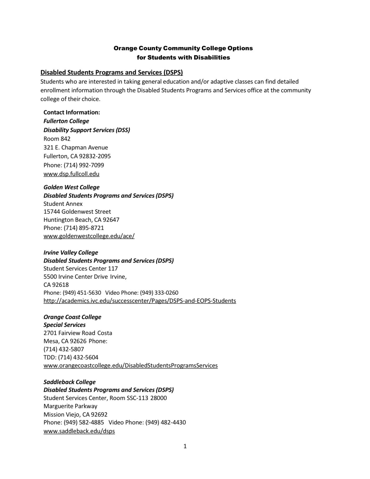 Orange County Community College Options for Students with Disabilities