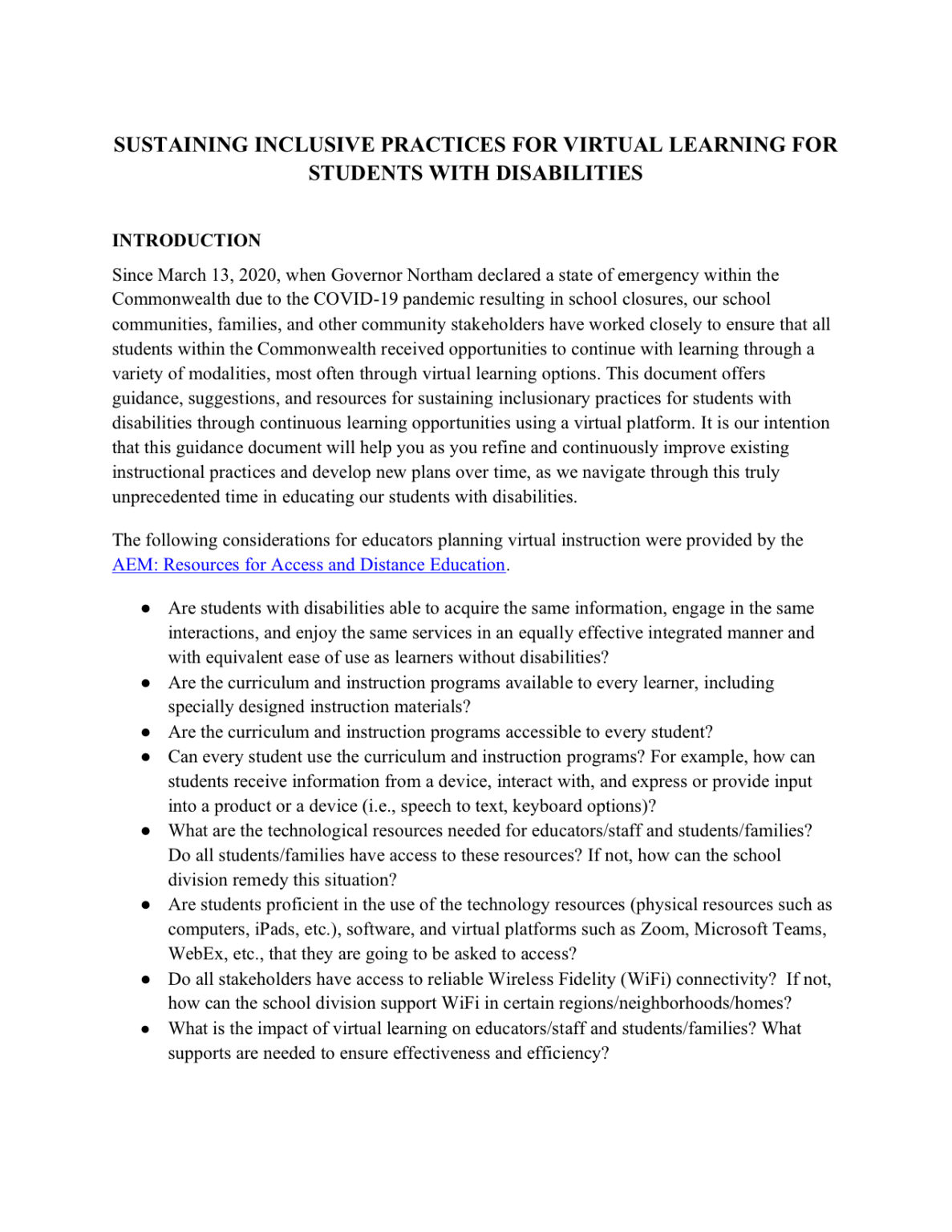 Sustaining Inclusive Practices for Virtual Learning for Students with ...
