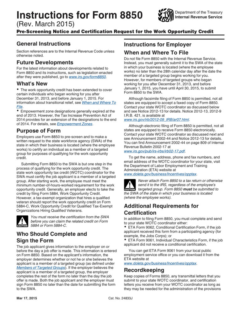 WOTC Instructions for Form 8850 - Chapman University | Transition CA