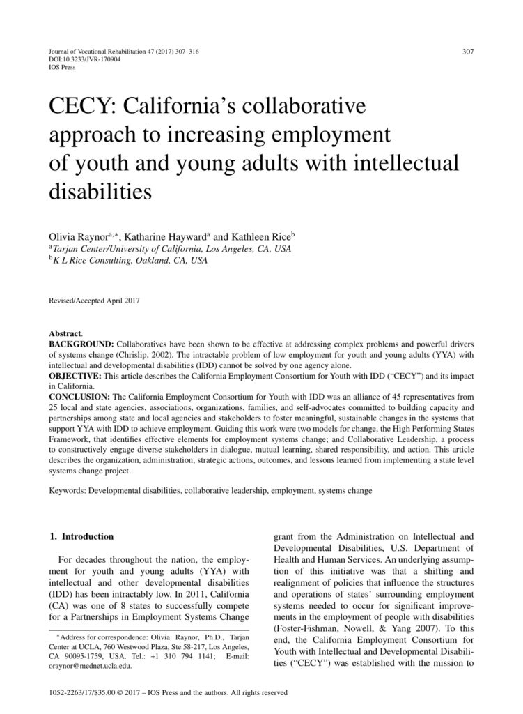 CECY Approach to Increasing Employment of Youth and Young Adults with ...