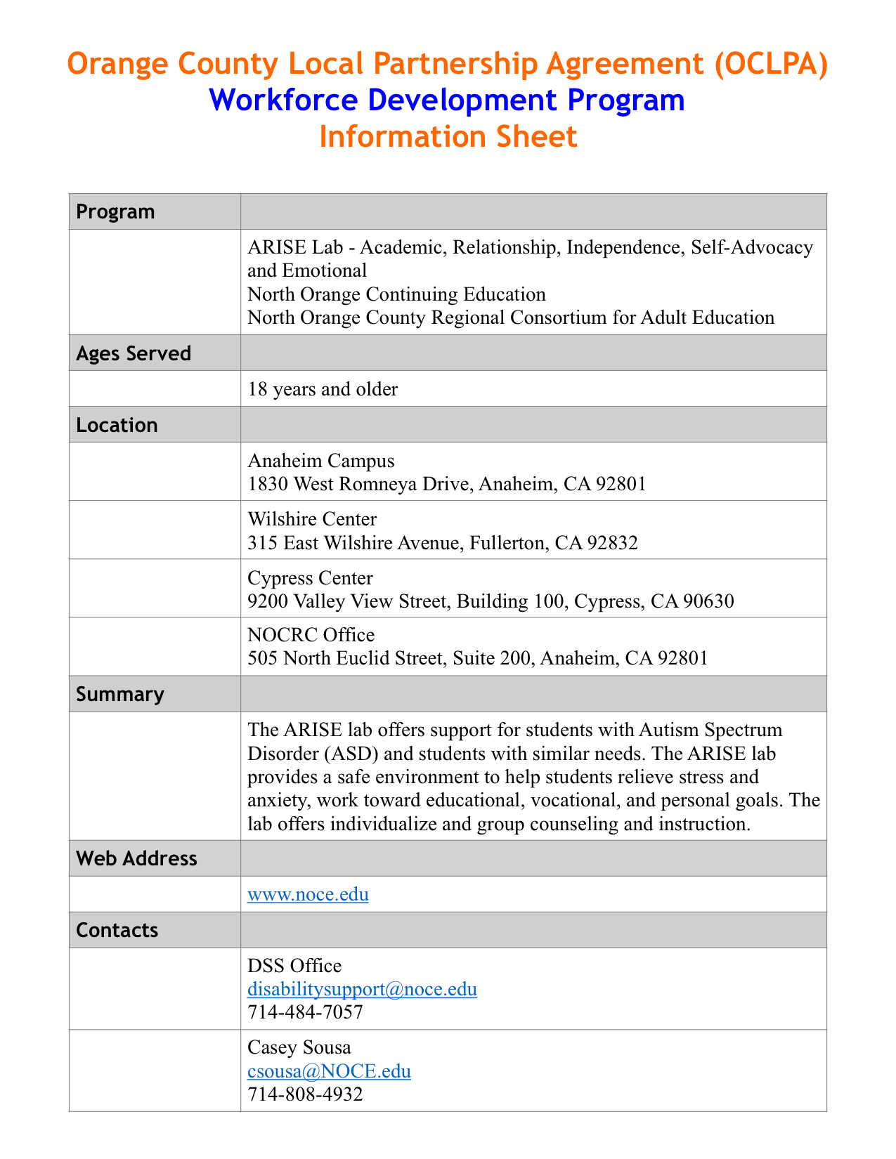 ARISE Lab Information Sheet