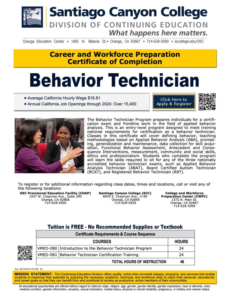 Behavior Technician Career and Workforce Preparation Certificate of
