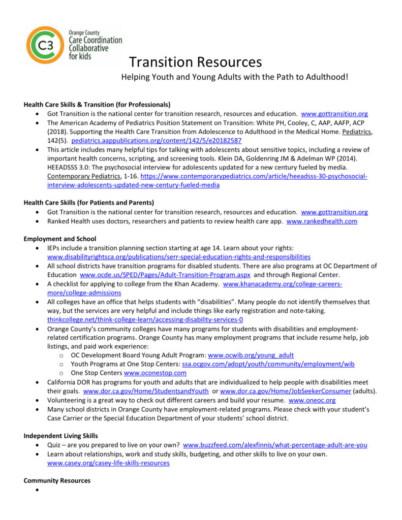 OC-3 Transition Resources 3.26.19 - Chapman University | Transition CA