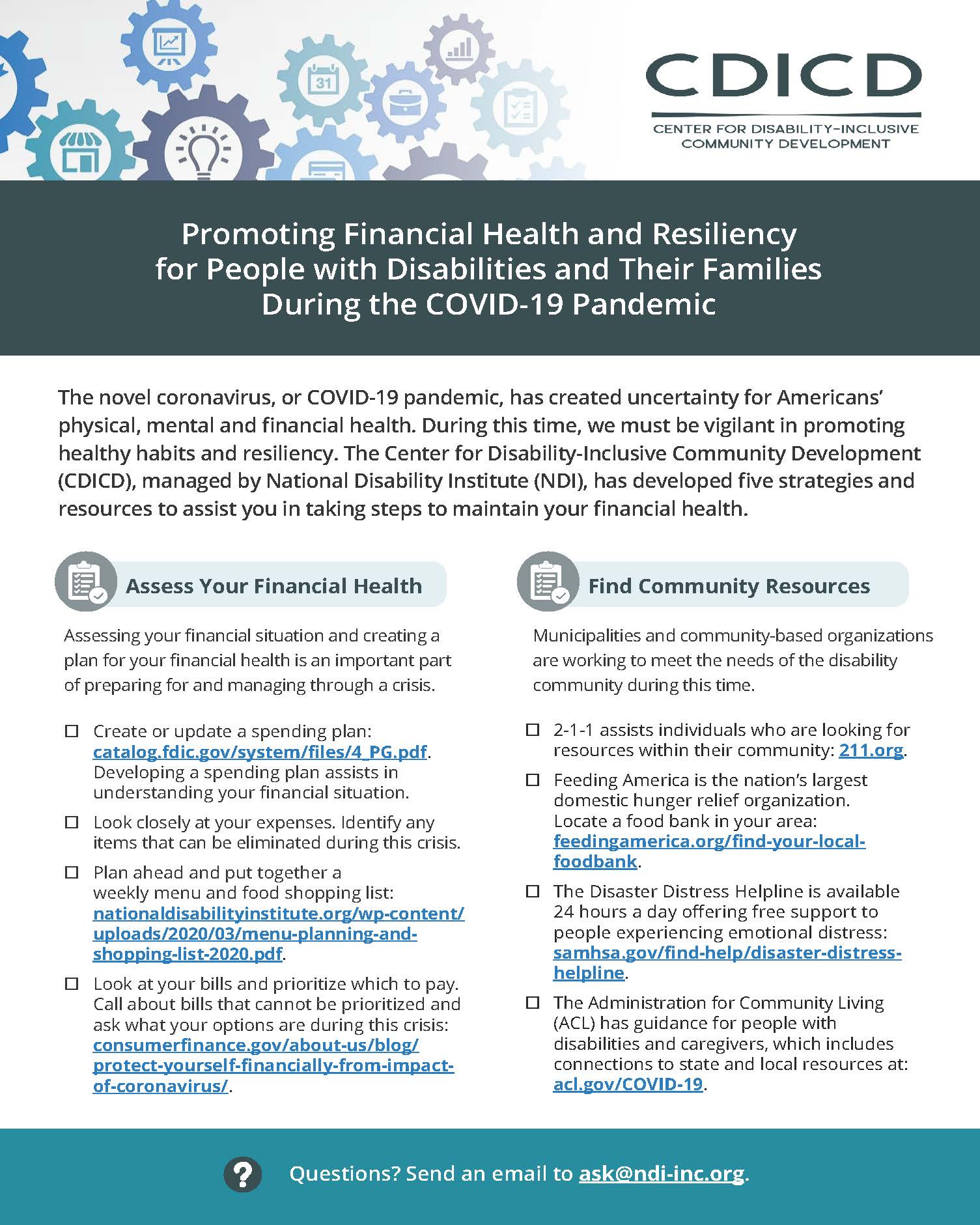 Promoting Financial Health and Resiliency for People with Disabilities and Their Families COVID-19