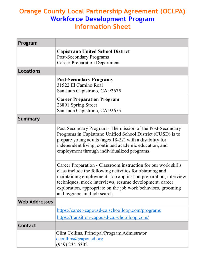 CAPO Post-Secondary Programs Information Sheet - Chapman University ...