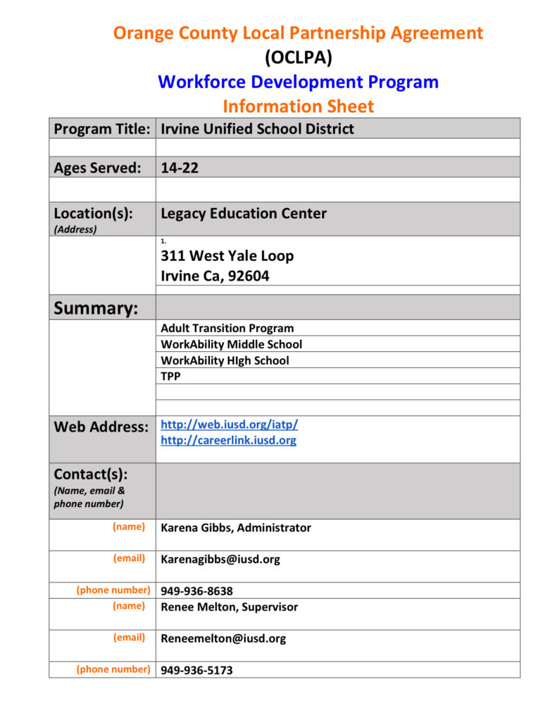 IUSD OCLPA Workforce Development Program Information Sheet 2019 ...