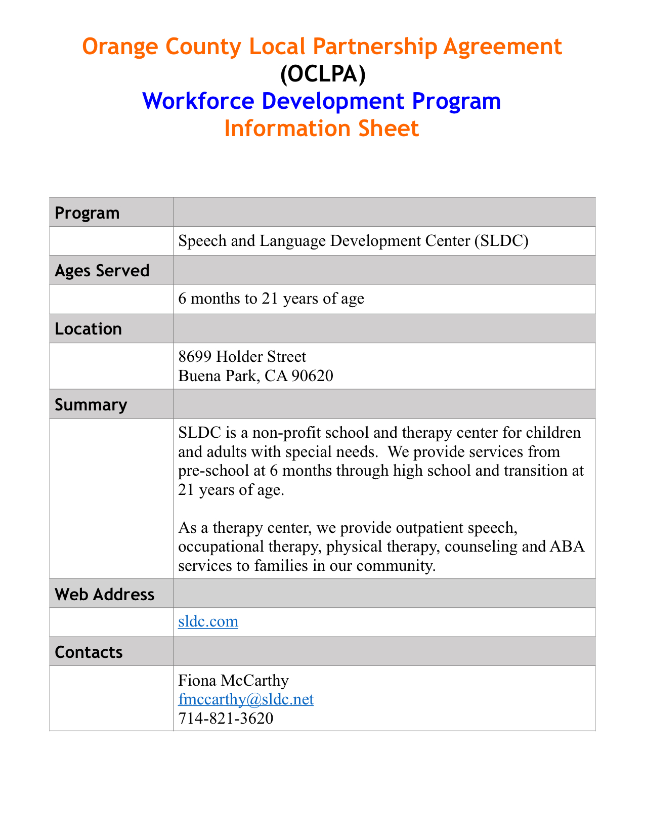 Speech Language Development Center Information Sheet Chapman