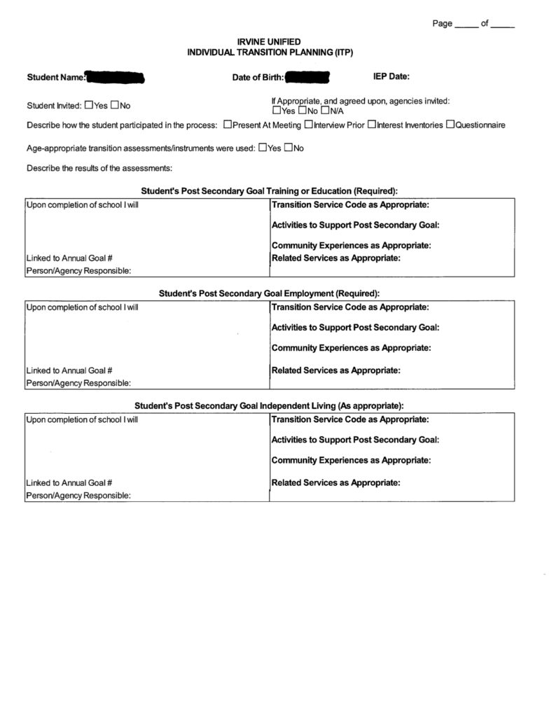 Individual Transition Plan - Chapman University | Transition CA