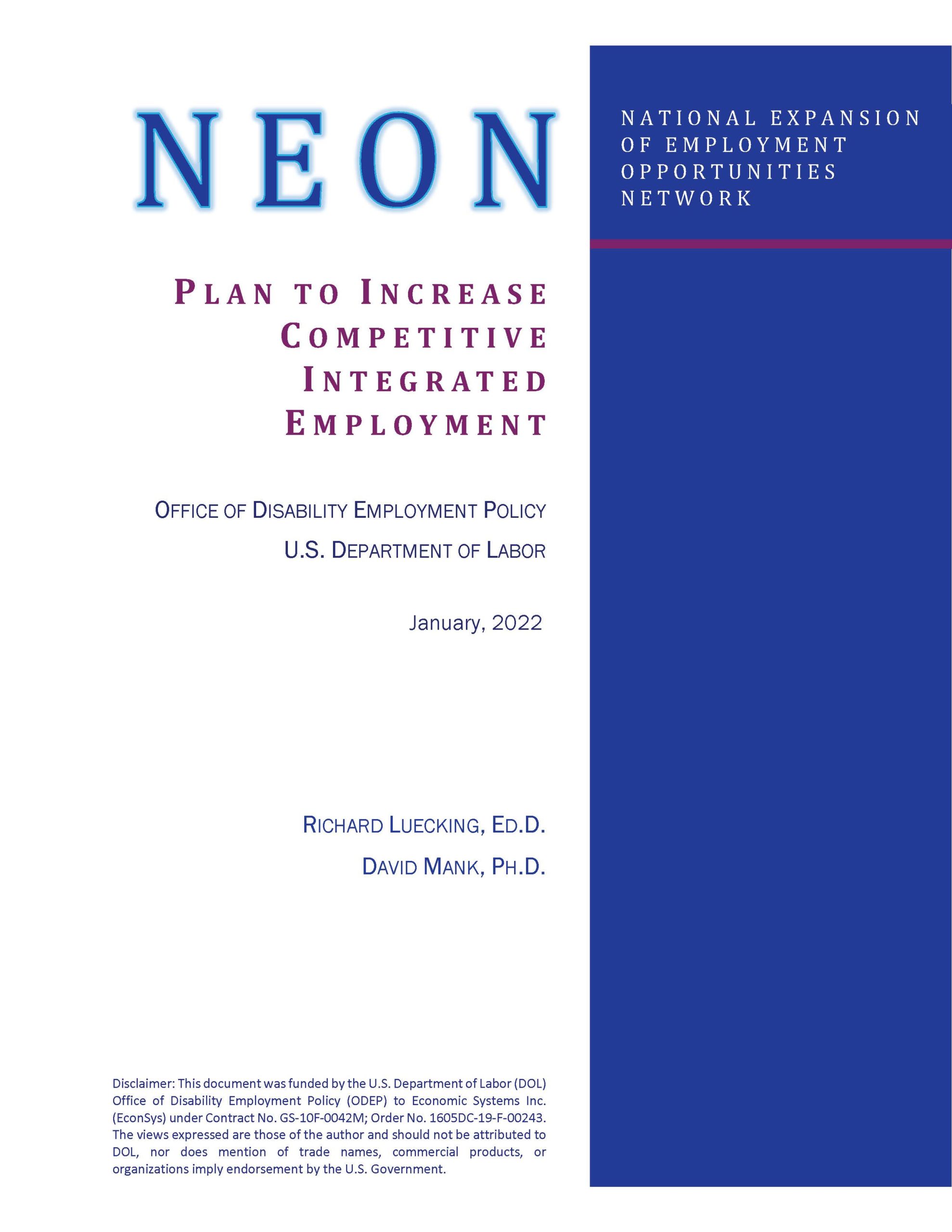NEON Nation Plan to Increase Competitive Integrated Employment