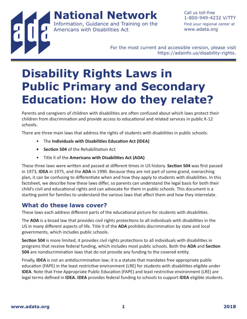 Disability Rights Laws in Public Primary and Secondary Education