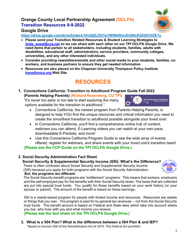 OCLPA Transition Resources 9-9-22 - Chapman University | Transition CA